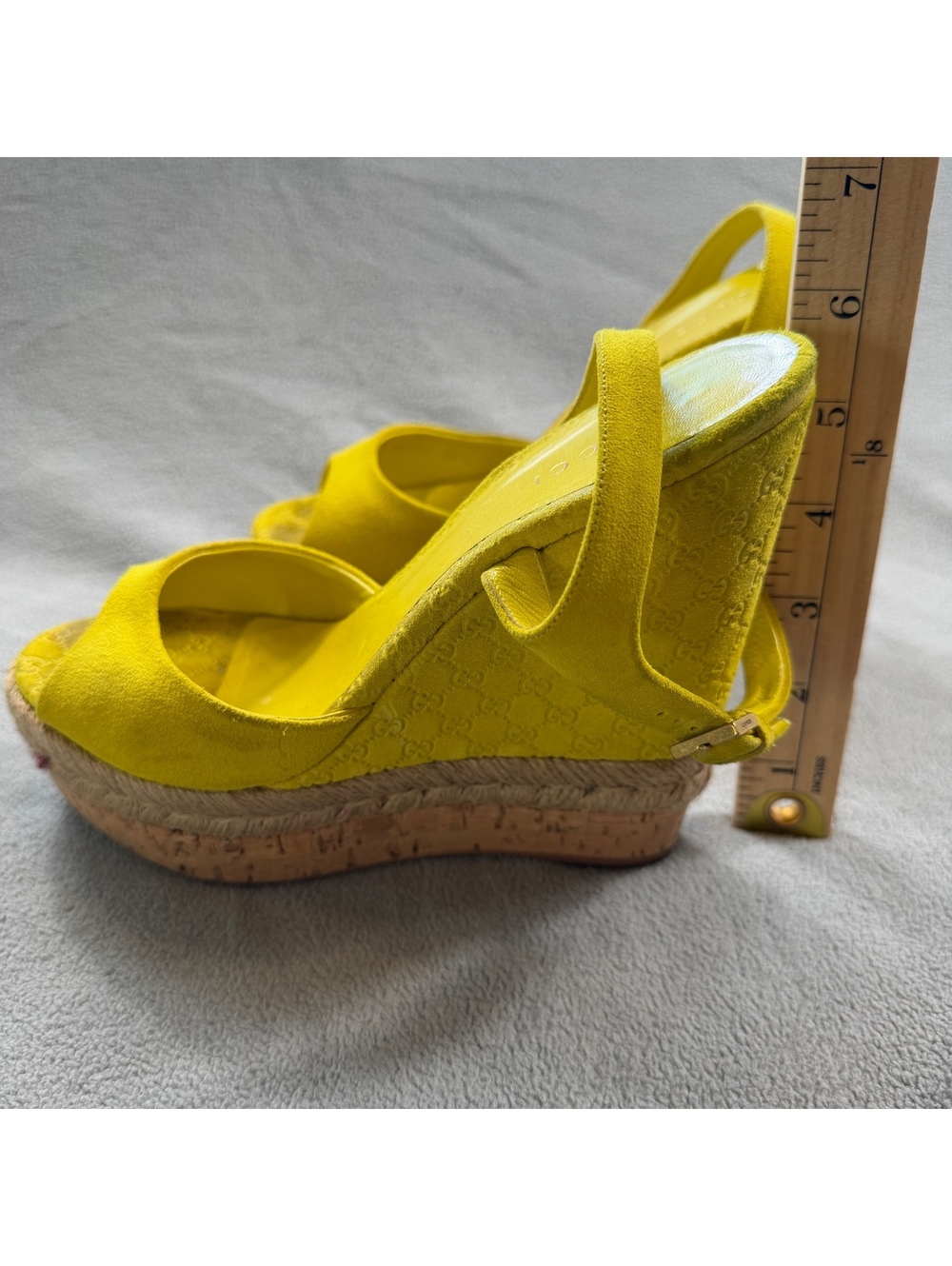 Gucci Microguccissima Yellow Suede Espadrille Platform Wedge Sandals 36.5 - Picture 2 of 13